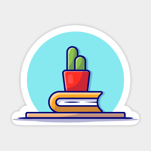 Cactus Plant On Book Cartoon Vector Icon Illustration Sticker